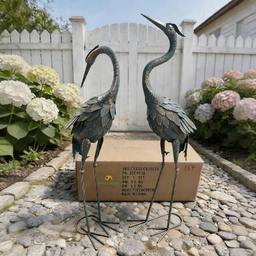 cya decor garden crane statues metal standing crane decoy outdoor statue bird yard art for patio lawn pond set of 2