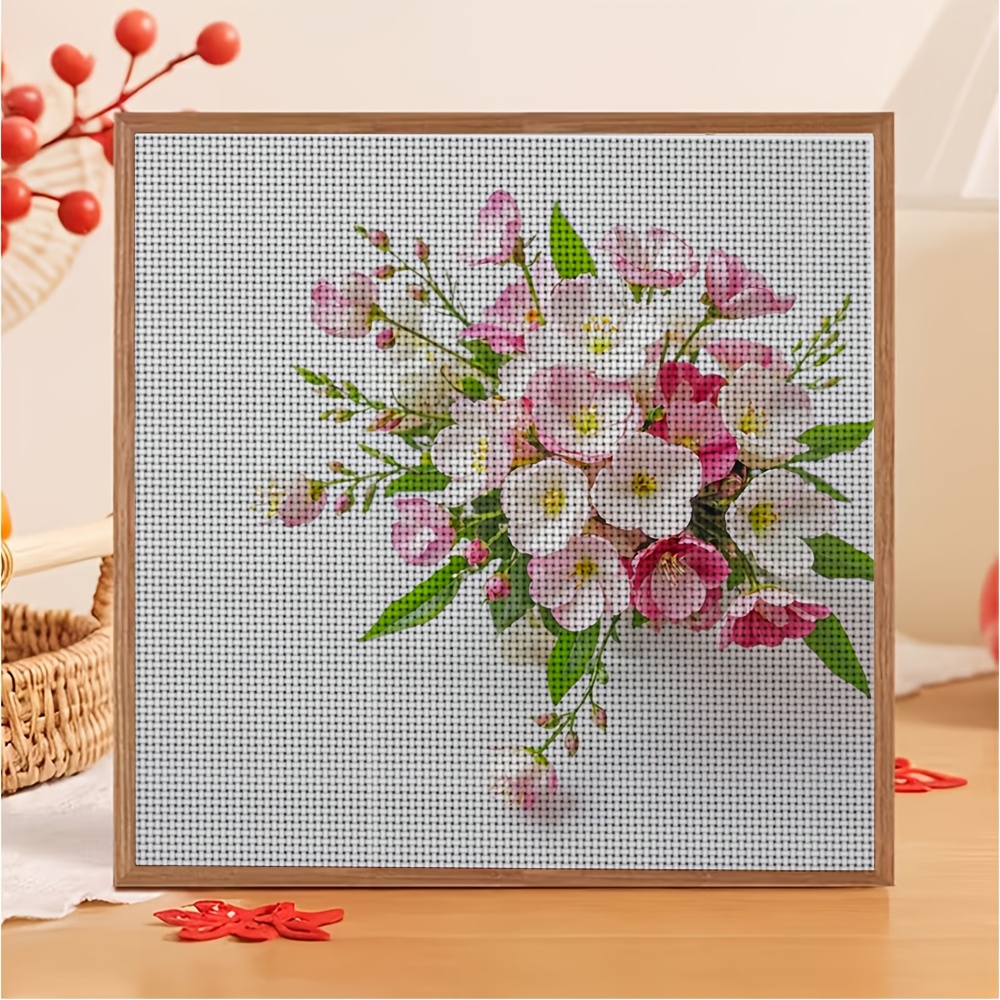 DIY Cross-Stitch Printed Kit, Pink and White Flower Bouquet Pattern