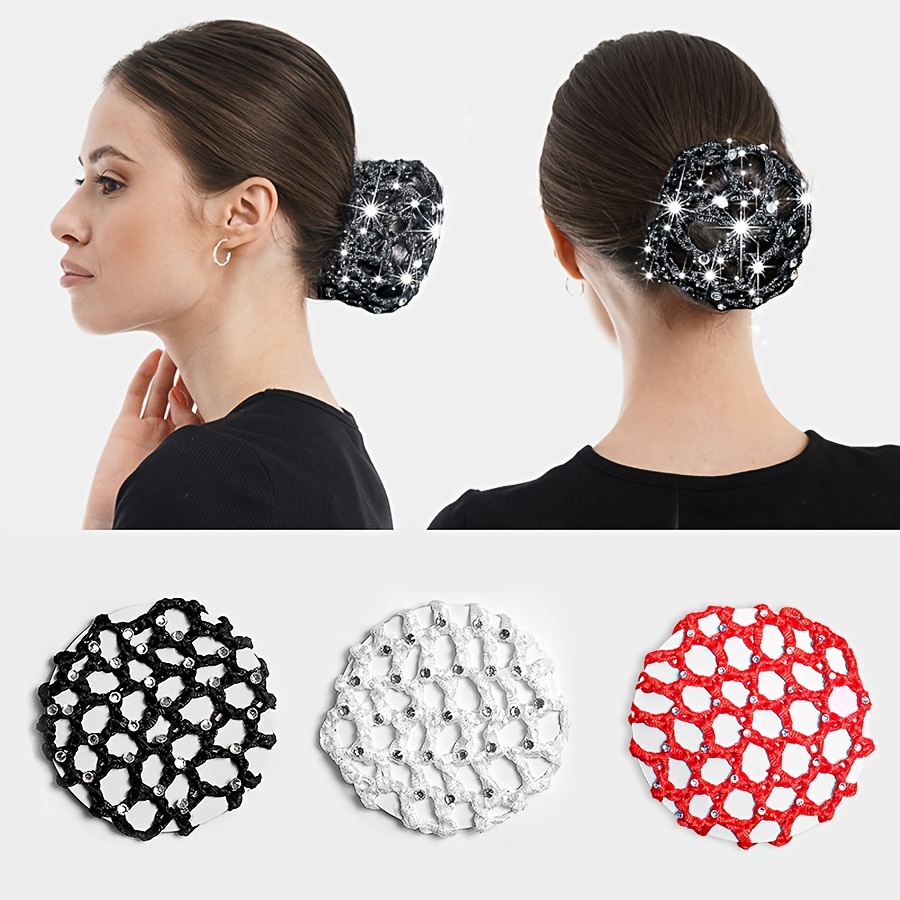 

[flexible Design] Elegant Crystal-embellished - Black & White, Polyester & Spandex , Ideal For Ballet, Gymnastics, Stage Plays & Design Work - Chic, Professional Hair Accessory, Cute Hair Accessories