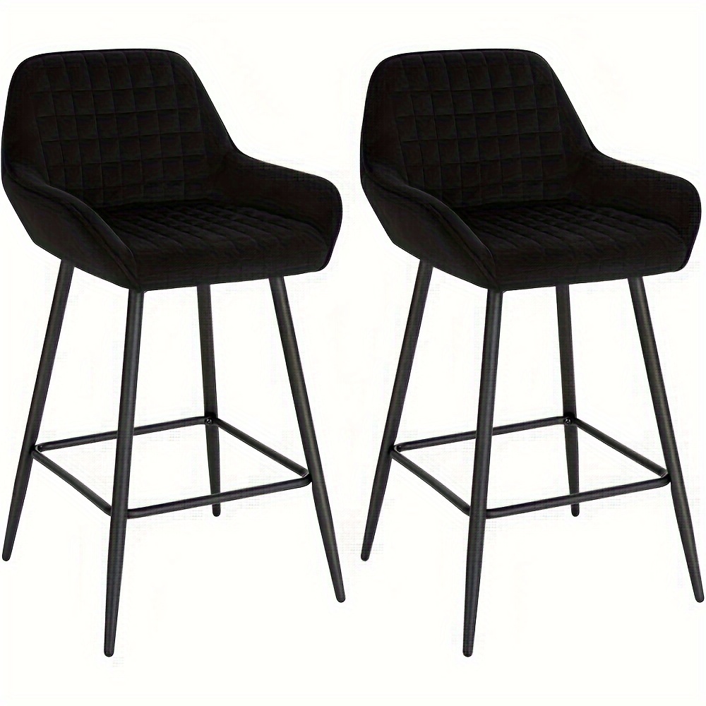 2pcs Bar Stools Stools With Armrests Upholstered Stools Counter Stools Bistro Stools With Backrest Footrest Velvet