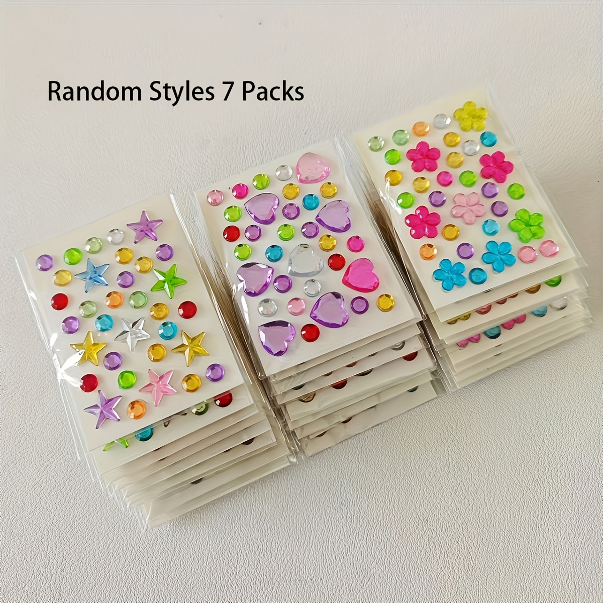 TEMU 7 Packs Random Style Mini Stickers, Self-adhesive Multicolor Mixed Shapes (heart, Star, Flower) For Crafts, Nail Art, Face And Body Decoration