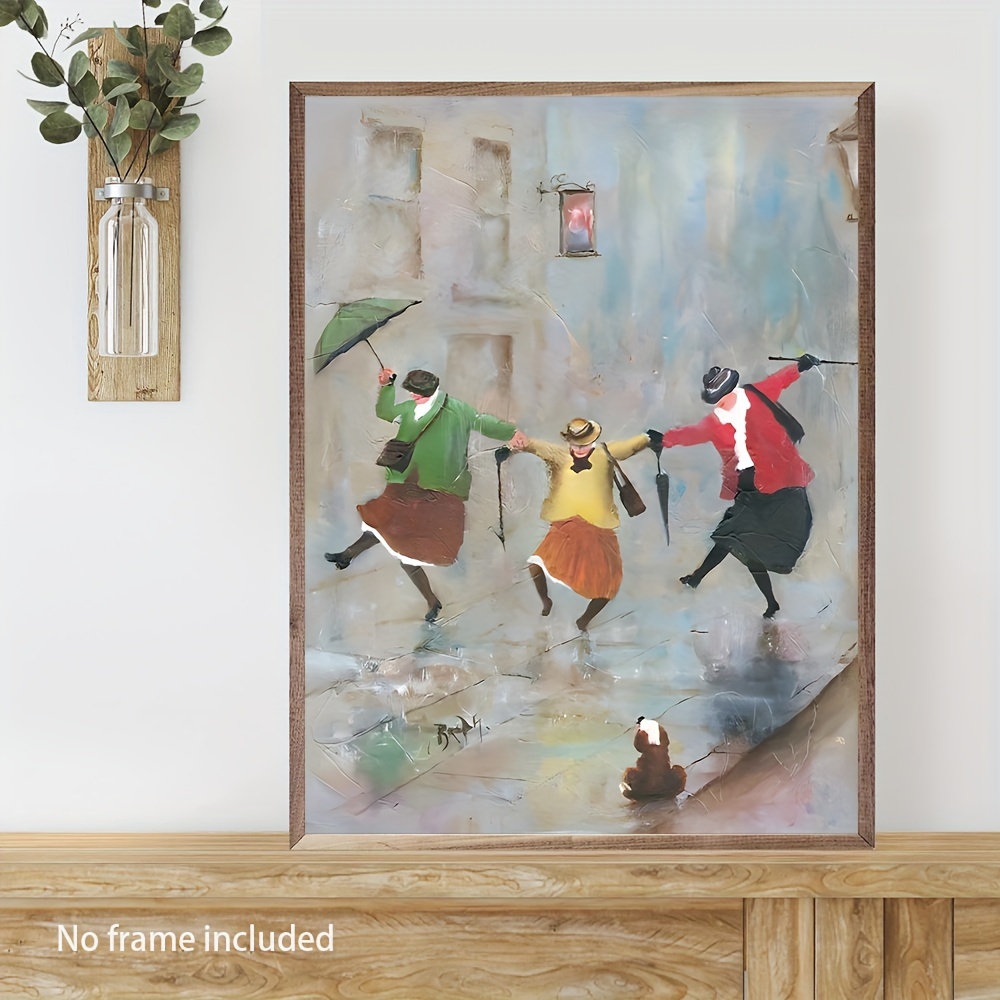 

Joyful Rain Dance: Hand-painted Canvas Oil Painting - Suitable For Bedroom, Office, Dining Room, Kitchen, Bathroom - Perfect Gift - No Solid Wood Frame - 16 X 12 Inches (40 X 30 Cm)