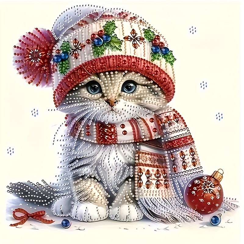 

Christmas Cat Diamond Art Painting Kit 5d Diamond Art Set Painting With Diamond Gems, Arts And Crafts For Home Wall Decor