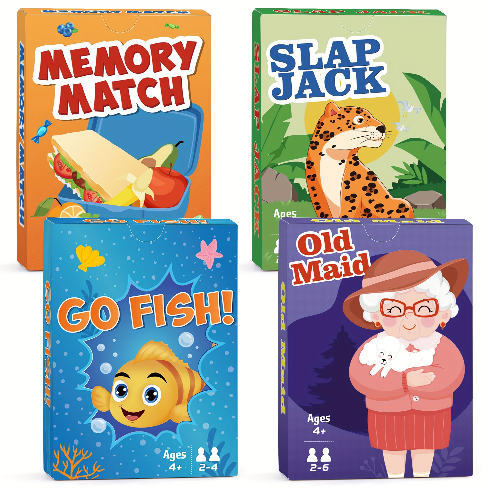 

4-pack Classic Children's Card Games Set - 172 Cards, Includes , Old Maid, Crazy Eights & Memory Match, Slap Jack - Durable Card Stock, Educational Fun For Ages 3-6