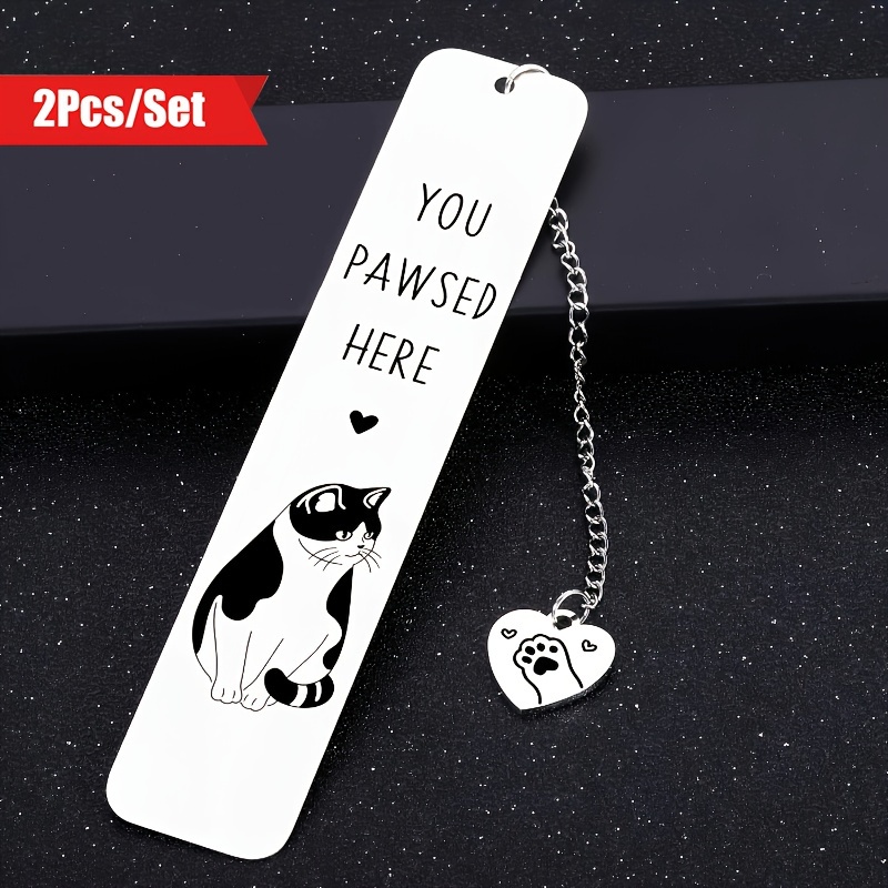 TEMU 2pcs Cat Theme Stainless Steel Bookmarks - For National Or Women's , Suitable For Cat Lovers, Readers , Birthdays, Valentine's Day, Easter,