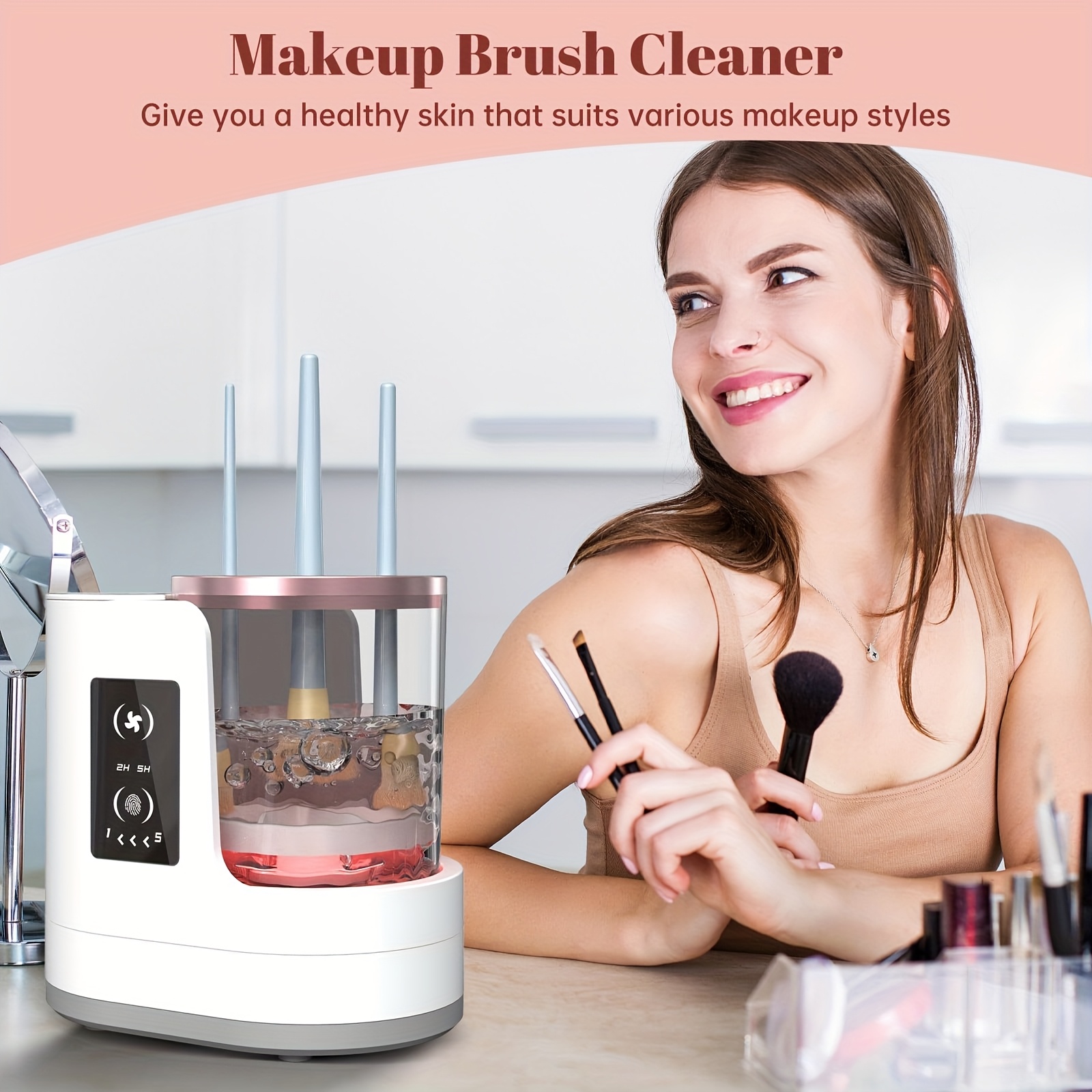     designed for cleaning makeup brushes beauty blenders and makeup   automatic deep cleaning with uv drying suitable for   hardto   tools and beauty styling products timer   and with a stand details 0