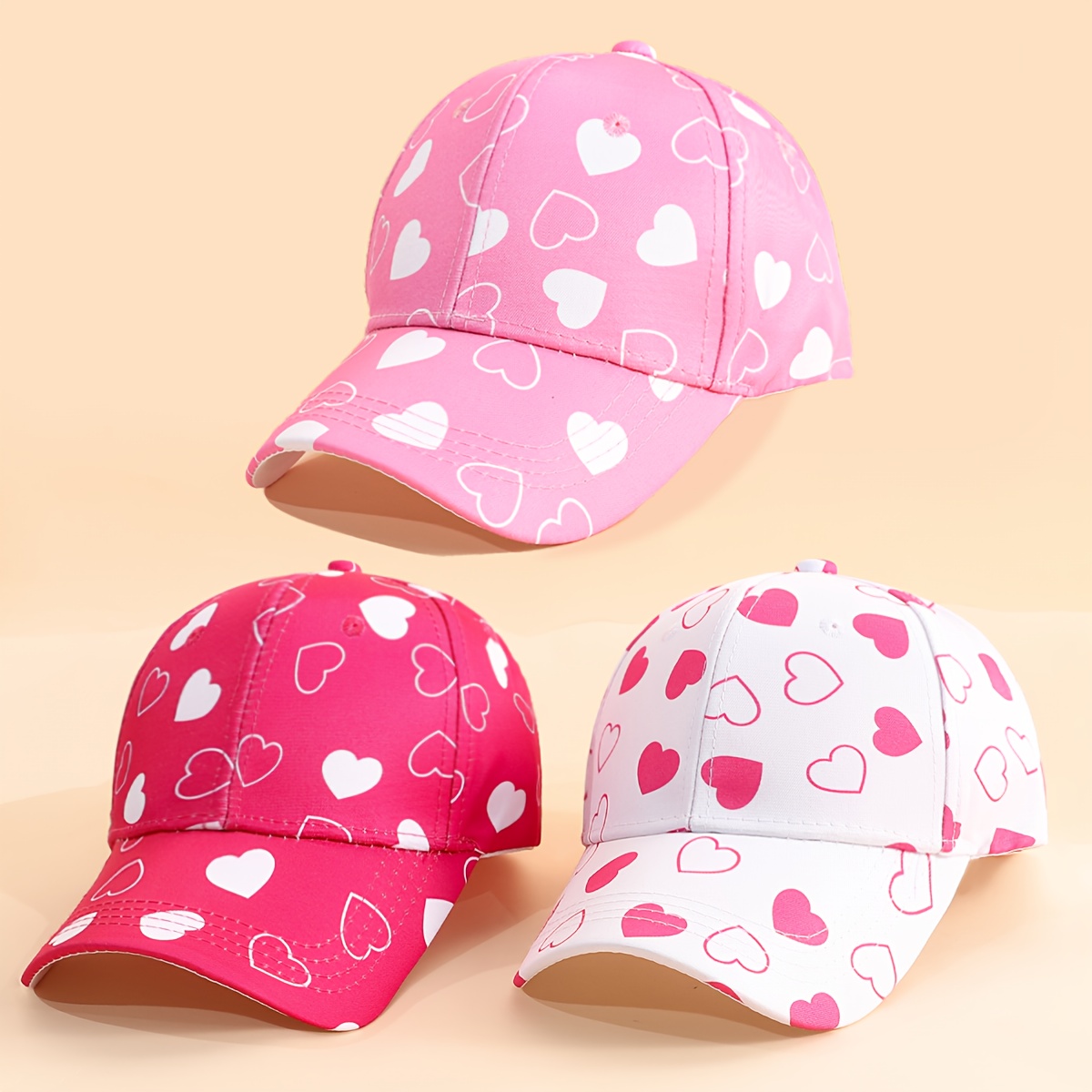 imagen del artículo 1 gorra de béisbol con estampado de corazones para niñas con cierre de broche - gorra   y transpirable ideal para   al colegio, regalo para   del   - uso   en   y verano, bonita para combinar con   los outfits