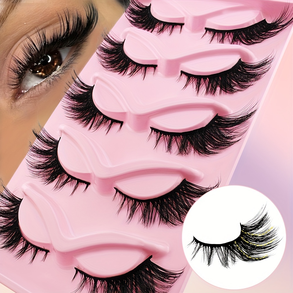 

Faux Mink Eyelashes 5 Pairs Set - Fluffy & Thick Cat Eye Style With C , Natural Look Lashes, Extra Length 22-25mm, Dramatic Volume & Soft False Lashes For All Occasions