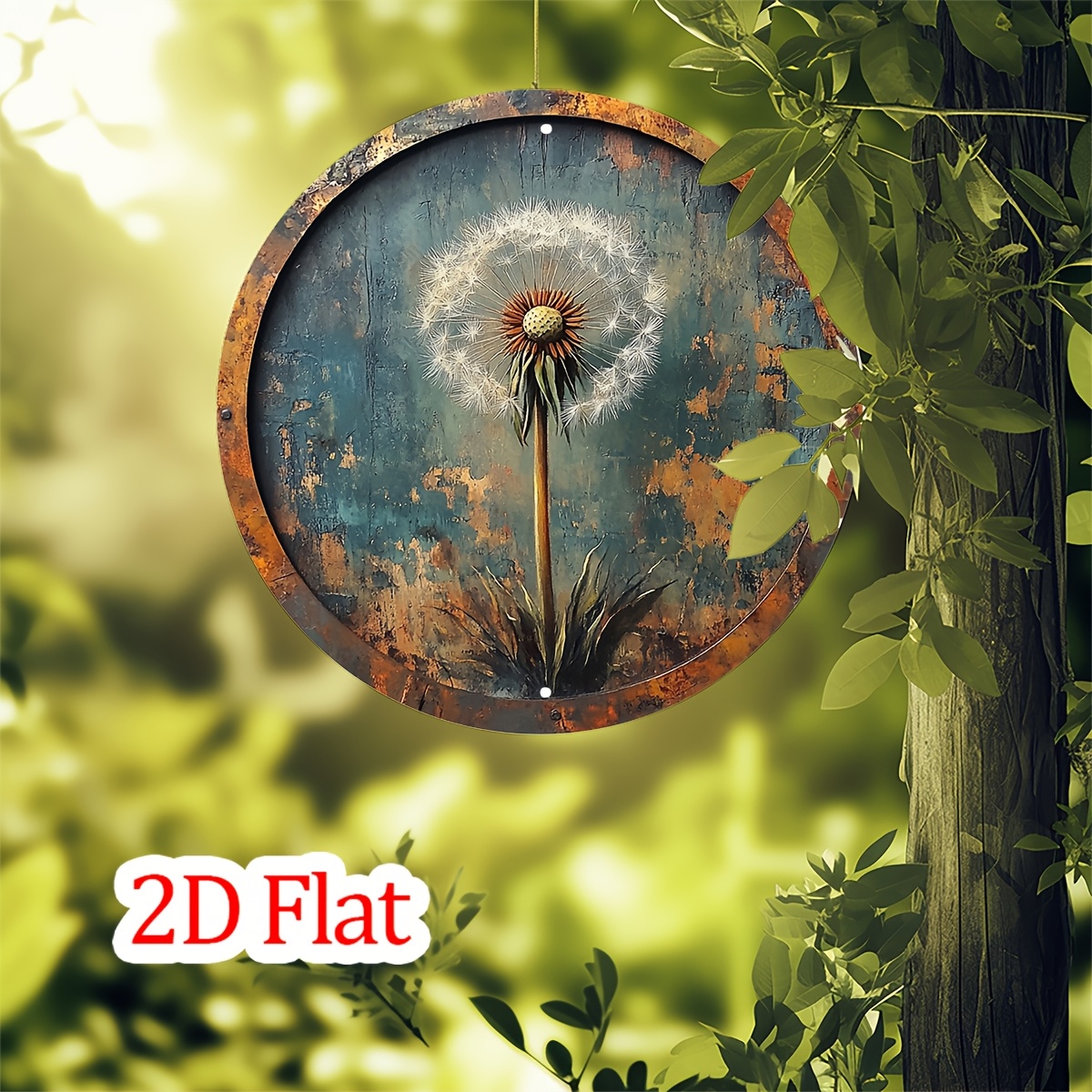 TEMU Panneau Métal Vintage Plat 2D - Décoration Murale Rurale Ronde en Aluminium, Trous Pré-Perçés, 20.32X20.32 de , Convient aux Salons de Maison,