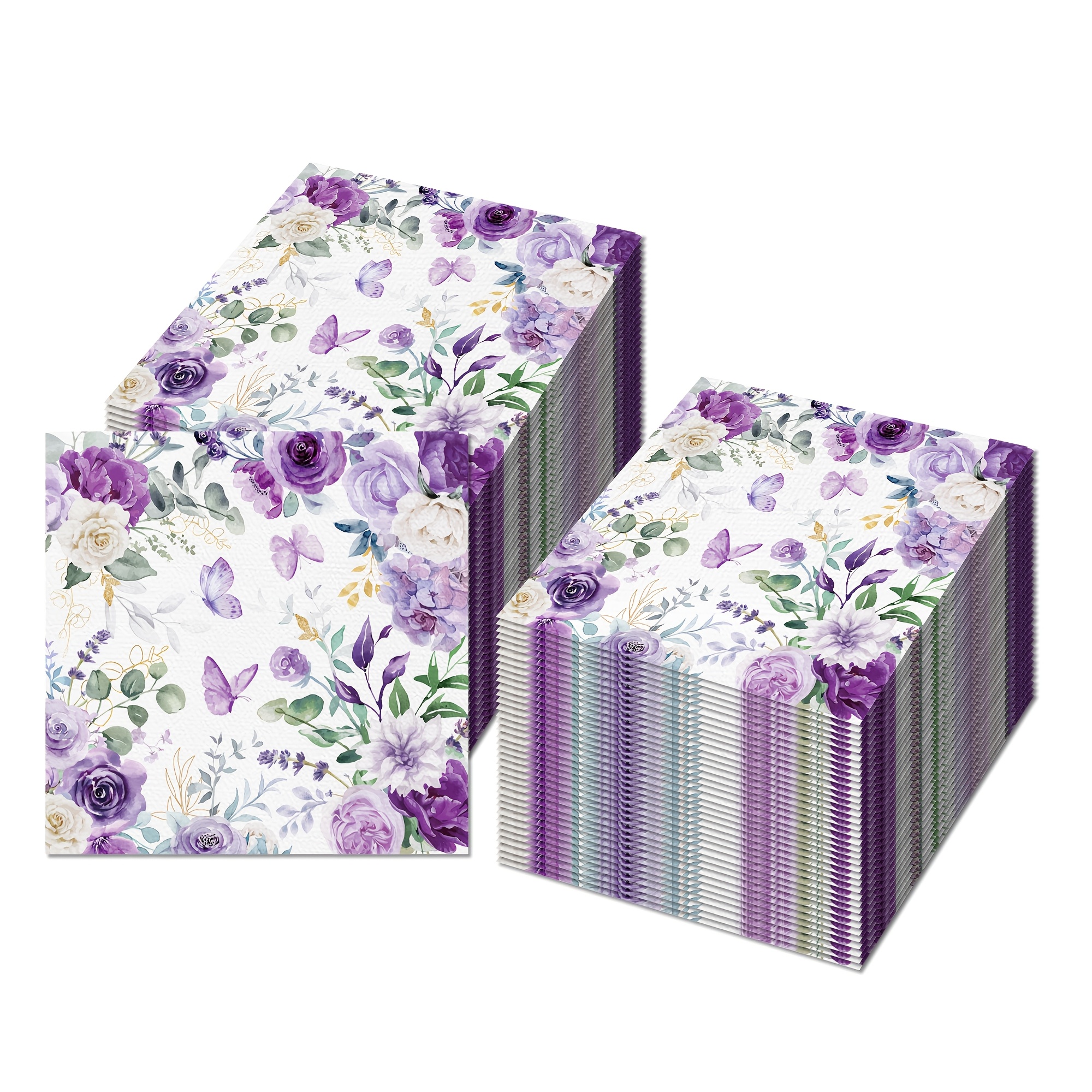 TEMU 40pcs Purple Gradient Floral Napkins Suitable For Parties - Elegant Ombre Table Decor With Layered Paper Dinner Napkins For Weddings, Birthdays,