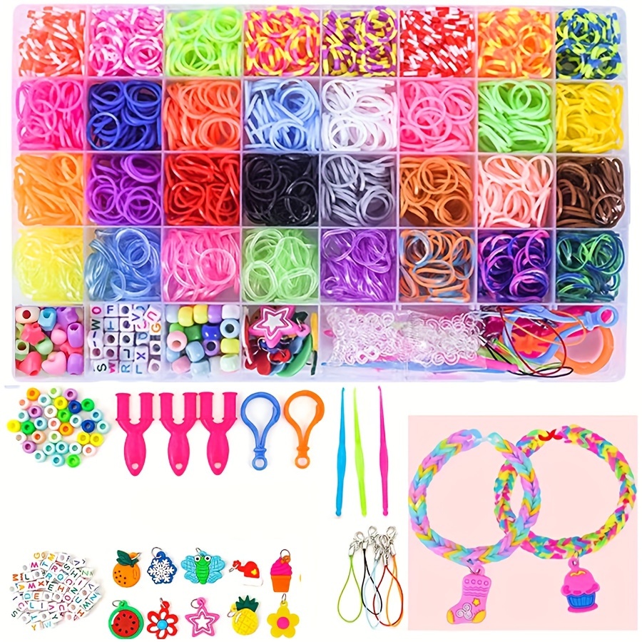 TEMU 2800pcs+ 32 Colors 40 Grid Box Charms Hook Colorful Rubber Band Bracelet Kit Bracelet Making Kit Rubberband Christmas Gift