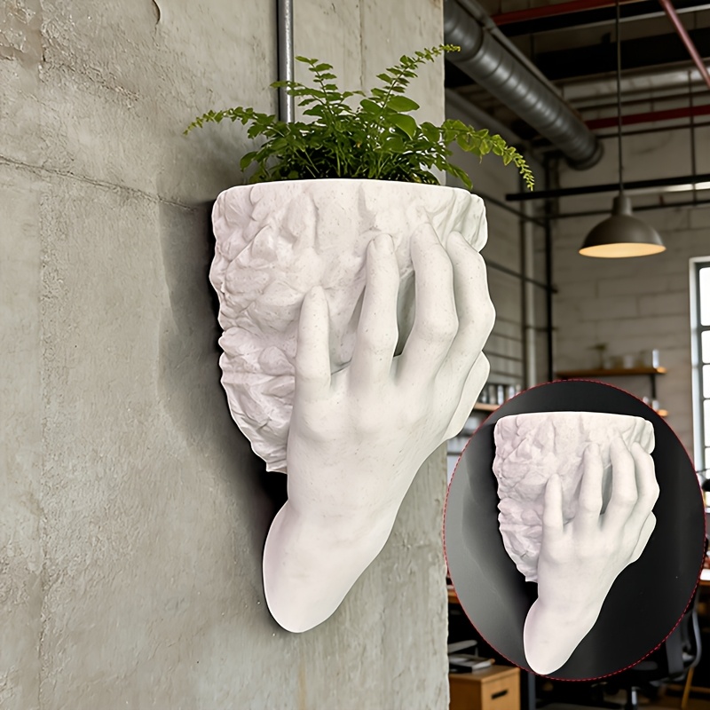 Image of 1pc Modern Minimalist Hand-shaped Wall Planter - Lightweight Resin Suitable For /outdoor Use, Curved Hand Flower Pot For Balcony,, Decor - Decorative Plant Holder For Small Plants, Modern Home Accent