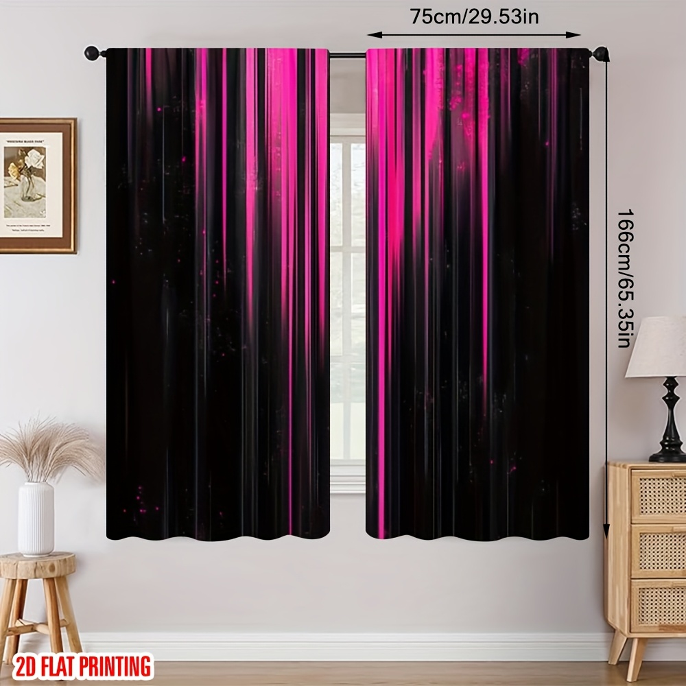 TEMU 2d Flat - 2d Flat - Set Of 2 Flat Printed Drapes In Pink Stripes, Made Of Digital Printed Polyester, Ideal For Family Gatherings, Photo Booths,