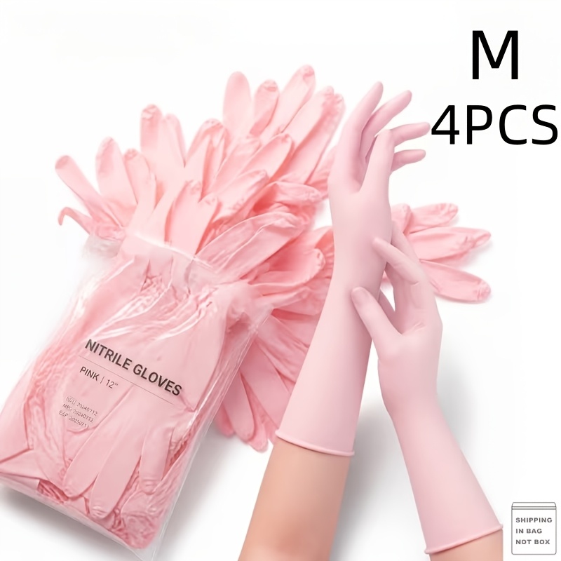 TEMU Guanti Monouso in Nitrile Rosa, Polsino 30,48 cm, Ambidestri, Unisex per Adulti, Flessibili, , Senza , per Lavori Domestici, Cucina, , Pulizia e
