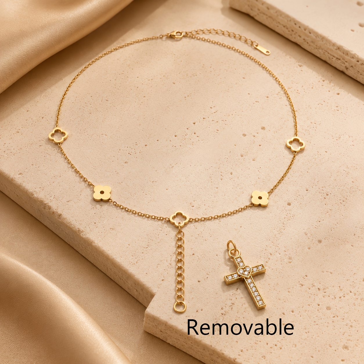 Unisex Four-Leaf Clover Necklace, 18K Gold Plated
