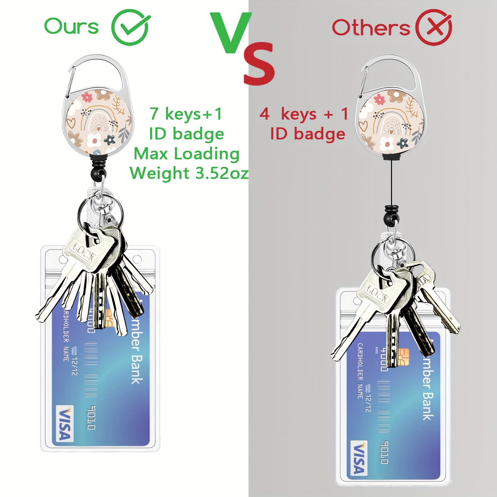 Retractable Badge Reel With Carabiner Clip | Abstract Leaf Pattern ID Holder For Work, Nurse, Teacher