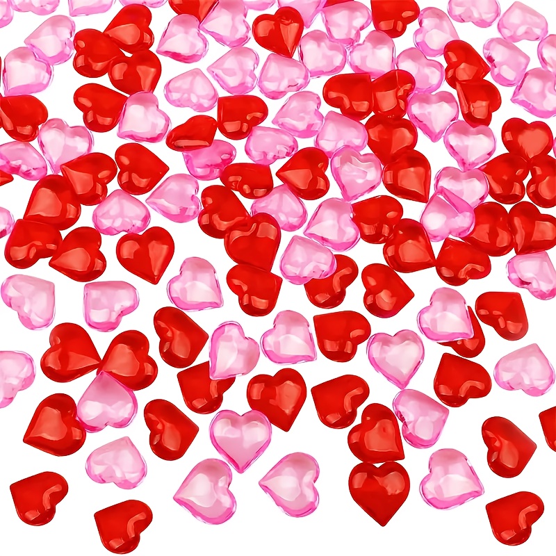 

50pcs Vibrant Acrylic Heart Gems In - Ideal For Valentine's Day Decor, Vase & Aquarium Fillers, Home & Seasonal Decorations, Valentines Decorations