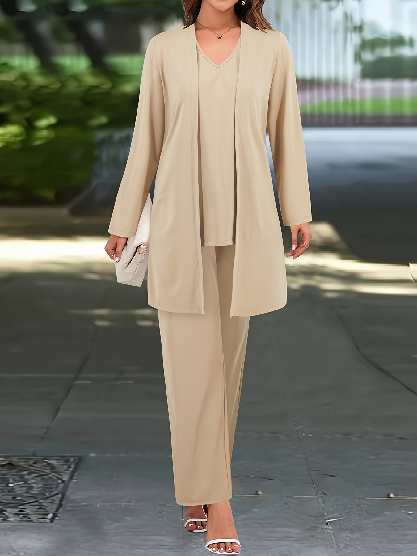 Three-piece Suit Women Knitted Cardigan Sweater Clothing Spring Autumn Wide-leg Pants Suits Casual Daily Clothes