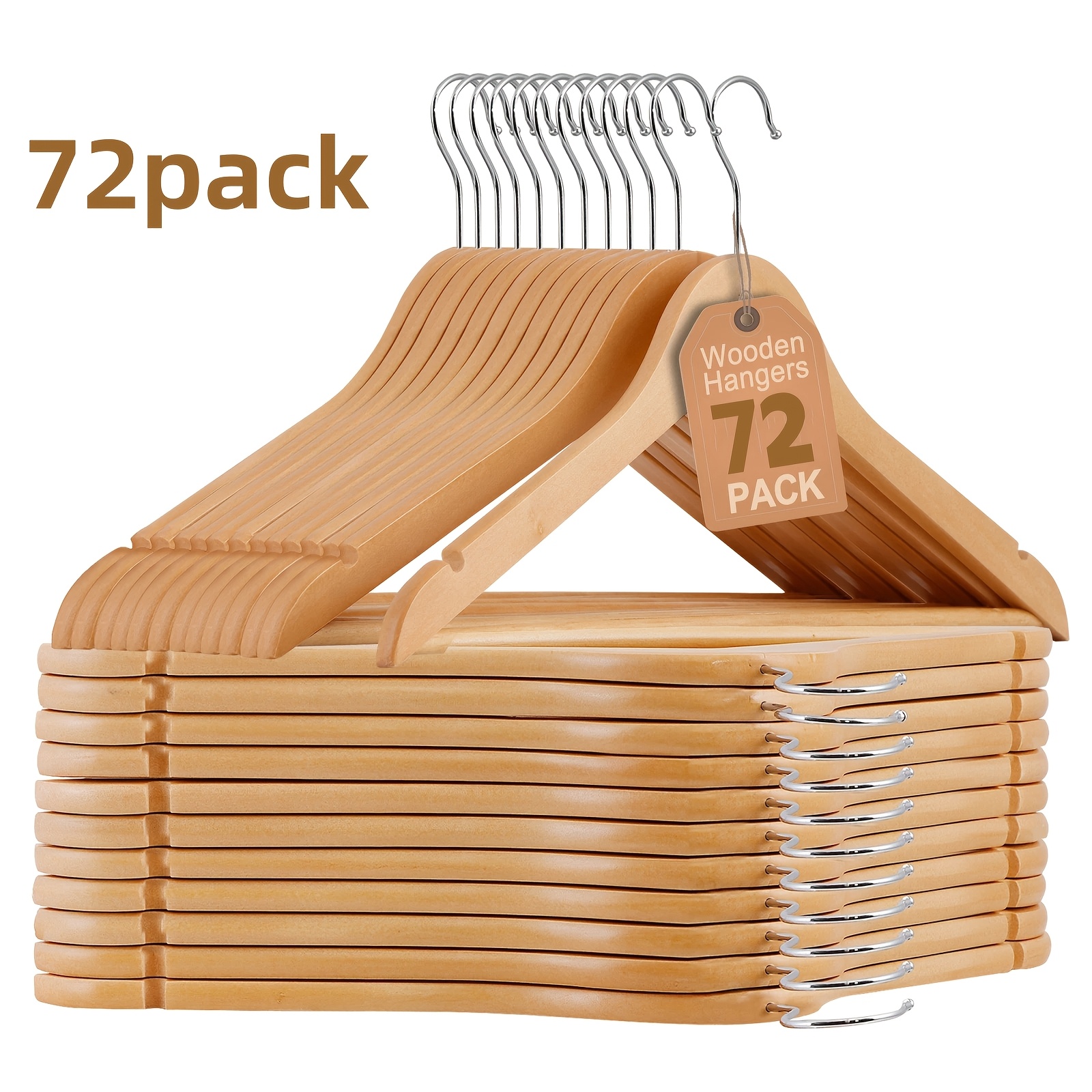 36 72 pack solid wooden hangers space saving wood suit hangers with extra   sturdy wood build   cut notches and 360 degree rotatable hook clothes hangers for shirt coat jacket dress natural