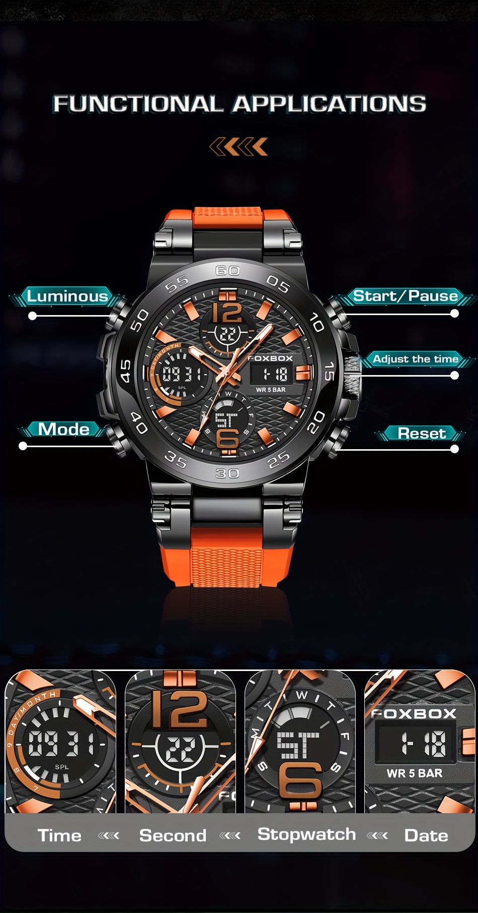 LIGE Men's Sport Watch with Stopwatch, Dual Display (Digital/Analog), Alarm, Date, IP68 High Quality, Quartz Movement, Black - Durable Design for Active Lifestyles, Outdoor Timepiece, Sleek Strap Watch, Robust Appearance