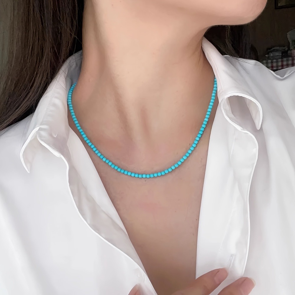 Turquoise Round Beads Women's Necklace Bohemian Style