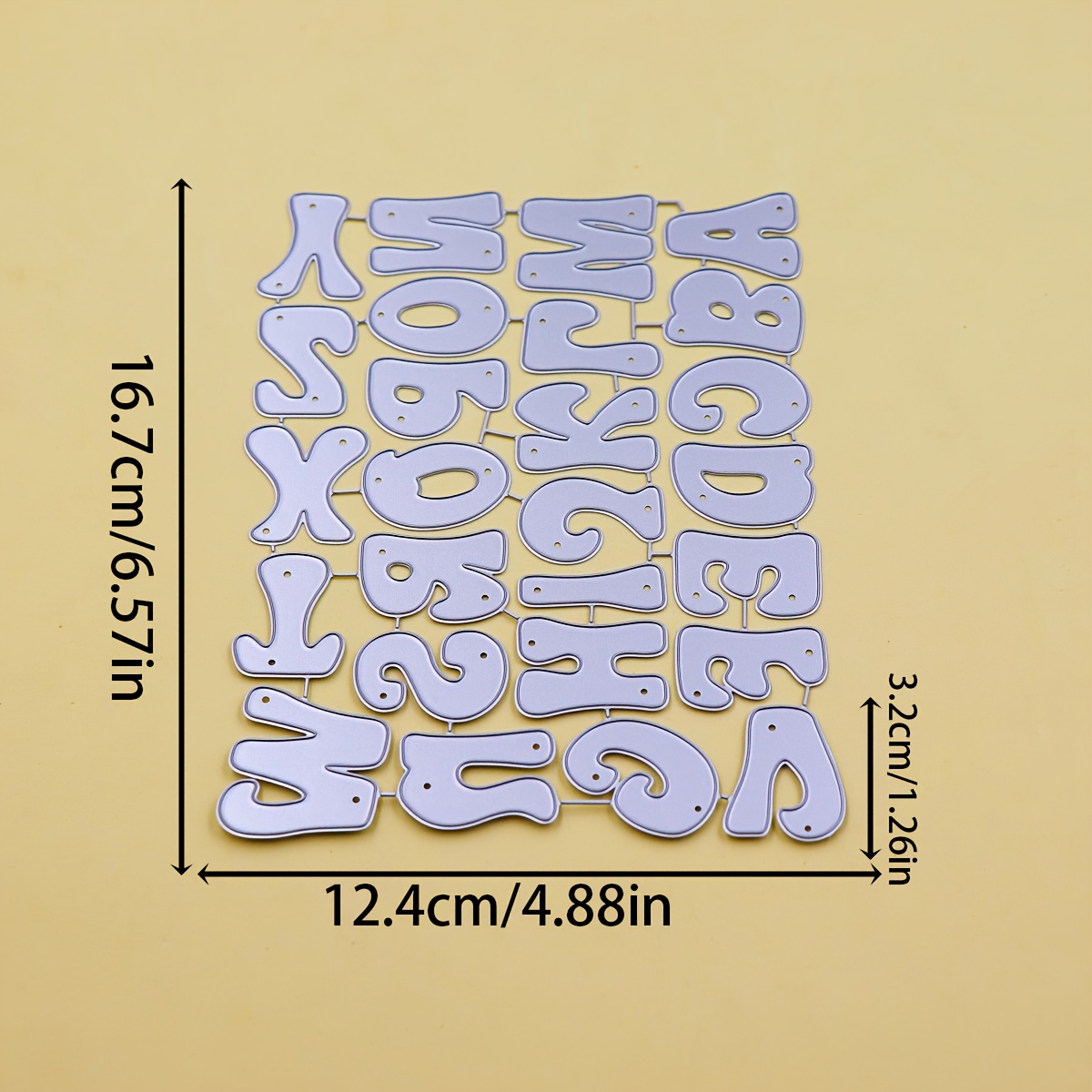TEMU 1pc Silvery Grey Metal Alphabet Cutting Dies, '' 1.26 '' Letters, And Numbers Symbols, Suitable For Scrapbooking, Greeting Card Embossing, Photo