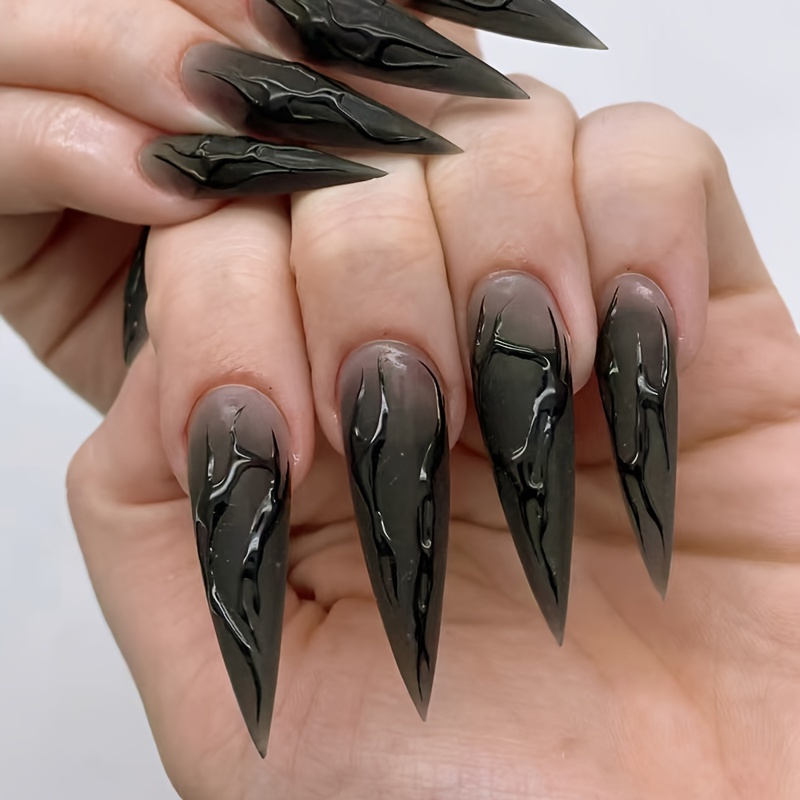 E-shop Halloween Dark Scharfe Nagelverschleiß Nagel Kaltgefühl Süß Cool Falsche Nägel Abnehmbare Nagelkunst 24 Stück