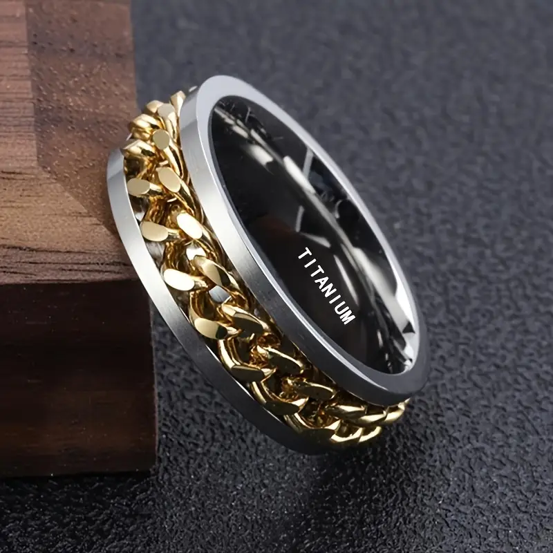 synthetic zirconia titanium steel ring rotating chain belt synthetic stone neutral fashion jewelry accessory super ring high quality stainless steel fingertip ring suitable for men and women mens womens chain ring rotating ring 8mm stainless steel interlocking ring motorcycle bike chain ring cool punk rock band mens jewelry gift rotation ring mens ring adult titanium steel ring Product details 6