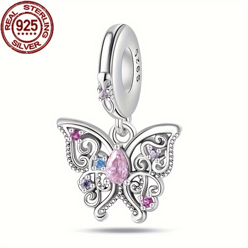 

S925 Sterling Silver Pendant Romantic Classical Pattern Butterfly Suitable For Pandora Original Bracelet Beads Diy Women's Jewelry Festival Engagement Gift New Silver Weight 2g
