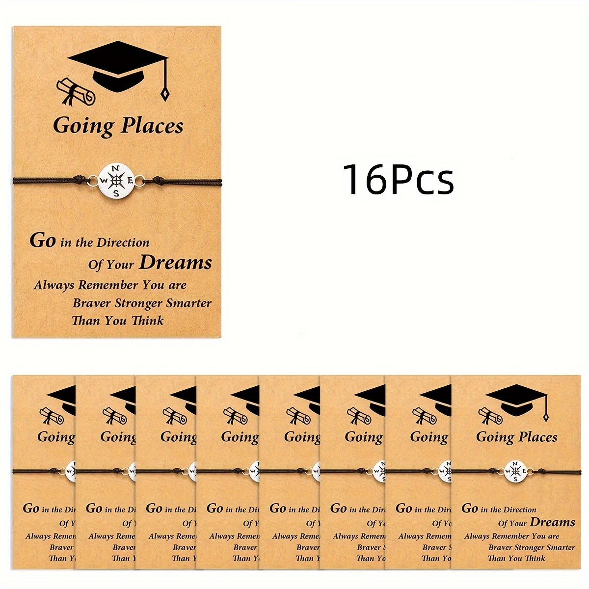 Image of Set Of 16 Graduation Bracelets 2024, Adjustable Compass Design, Perfect Gifts For College And High School Graduates To Share With