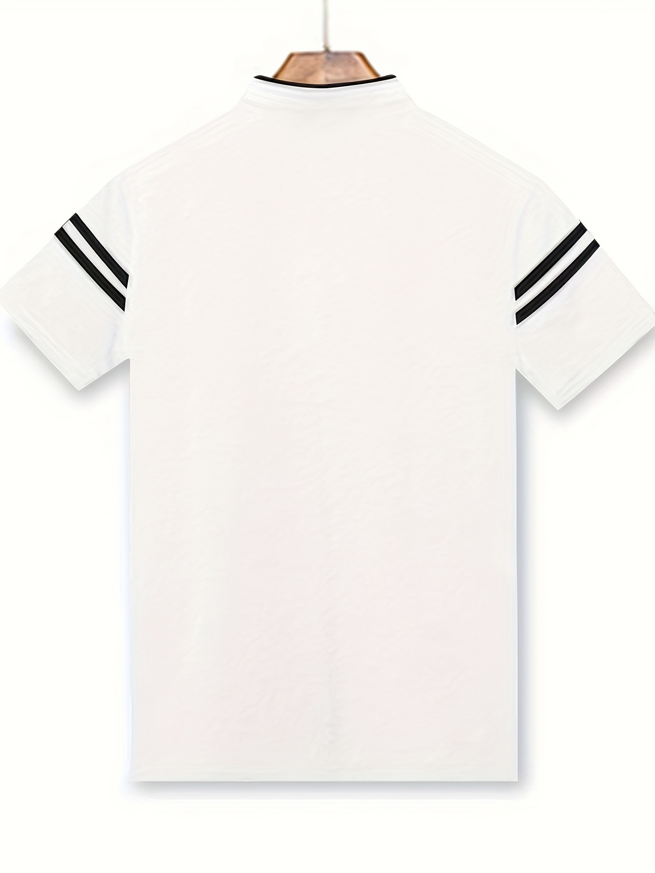 Summer Men's T-Shirt, Solid Color Stand Collar Striped Short Sleeve Shirt, Suitable for Sports, Outdoor, Casual