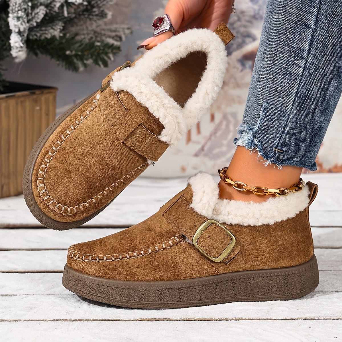 TEMU Chaussures d'hiver chaudes pour femmes, doublées en polaire et épaissies, semelle souple confortable, chaussures élégantes pour femmes, adaptées