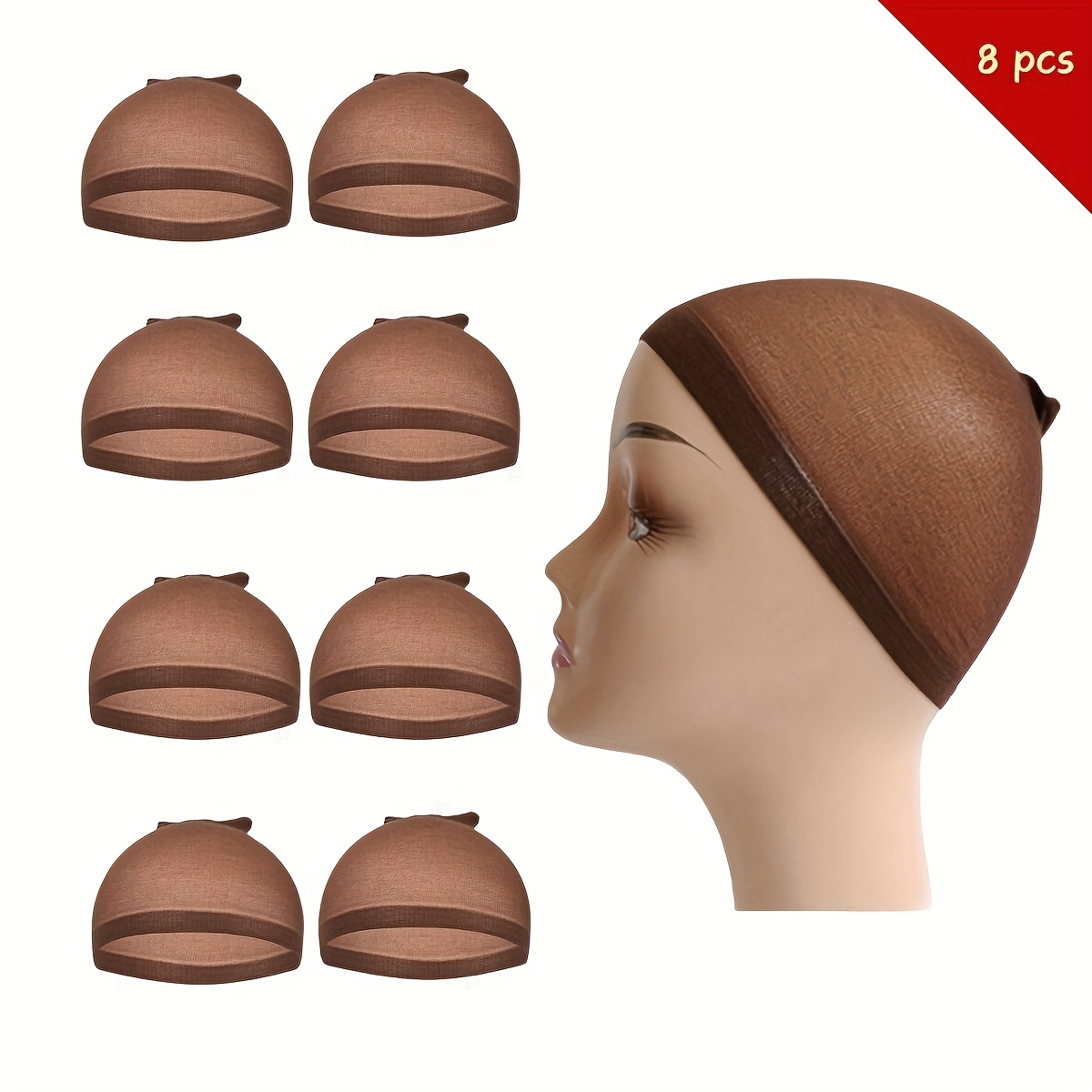 

8pcs/16pcs Pack Reinforced Wide Coffee Color Stocking Pressed Hair Cap Breathable Wig Front Lace Wig Cap