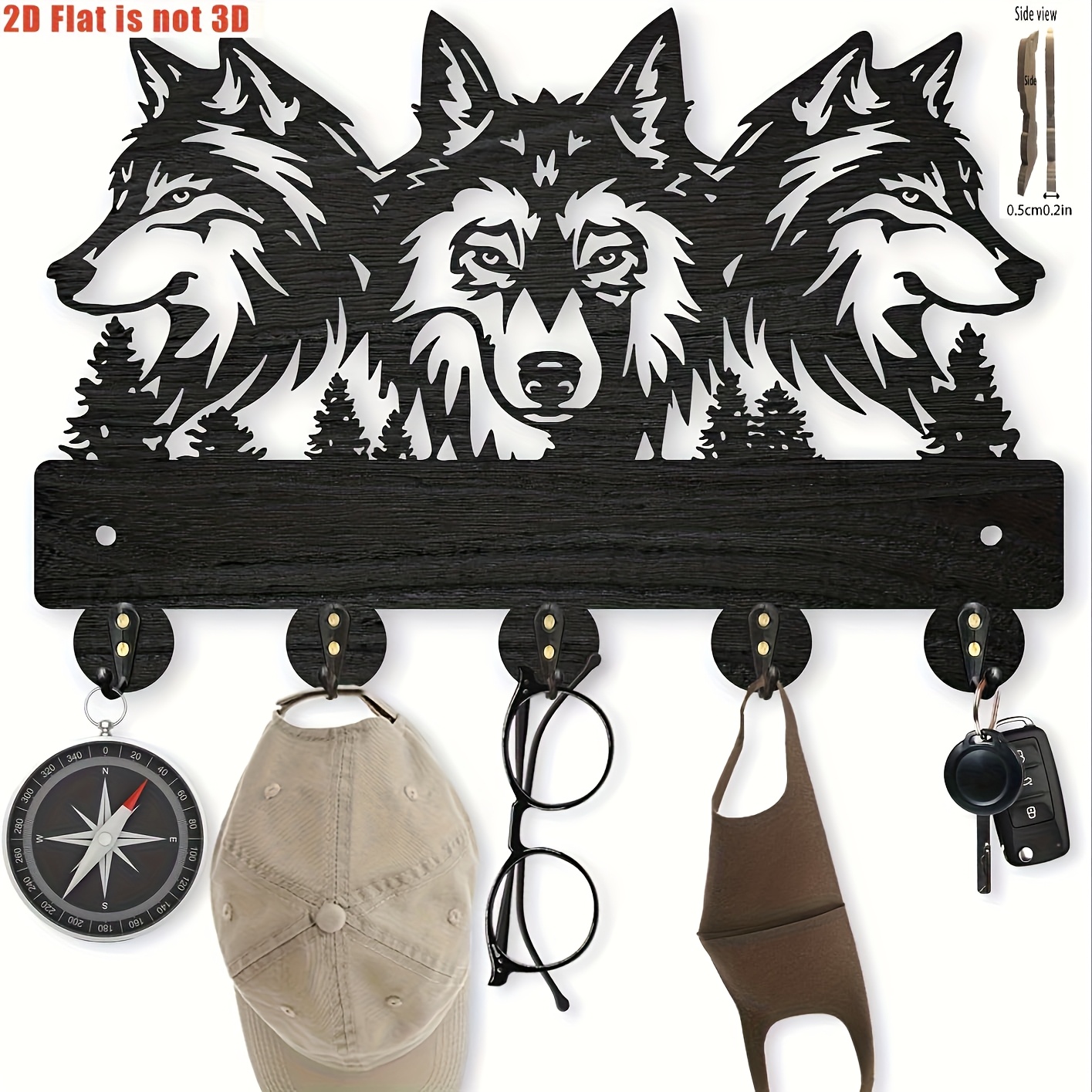 1 Wolf-shaped Decorative Wall Key Hook, Wall Key Rack With 5 Hooks, Suitable For Entryway Rustic Style Home Decoration