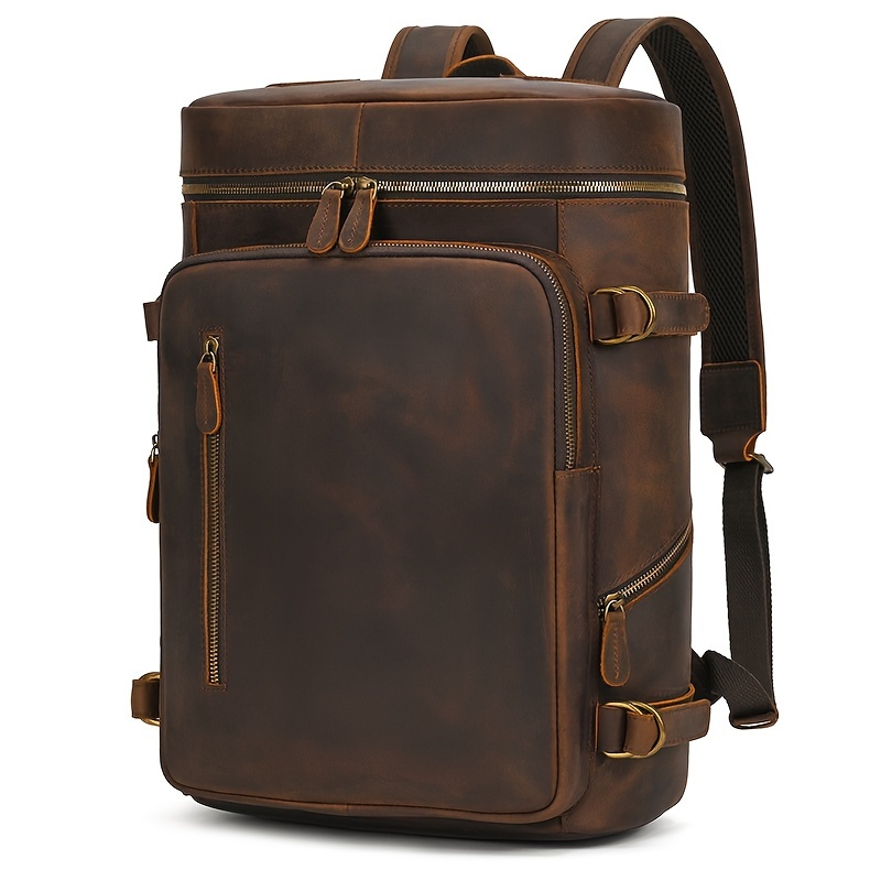 Image of Men Genuine Leather Backpack 15 Inch Vintage Genuine Leather Rucksack Outdoor Travel Backpack Laptop Bag For Gifts