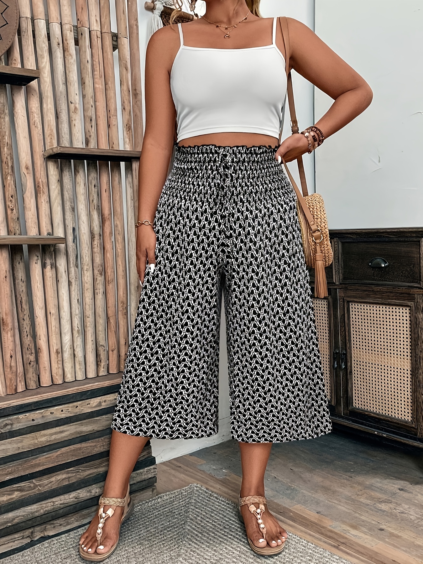 pantacourt large imprimé femmes rondes pantalon taille Temu France