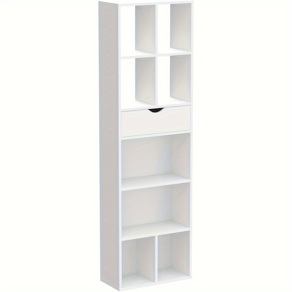 1pc Bookcase With Drawers, Freestanding Storage Shelf, Office Shelf, Living Room Bedroom Partition, White, 50x168x24cm