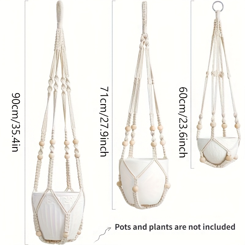 90/71/60cm Boho Chic Macrame Plant Hangers, Indoor & Outdoor Use, Assorted Sizes, Hanging Planter Baskets With Beads, No Tassels, For Flower Pots, Wall Mounted Plant Holders, Bohemian Style