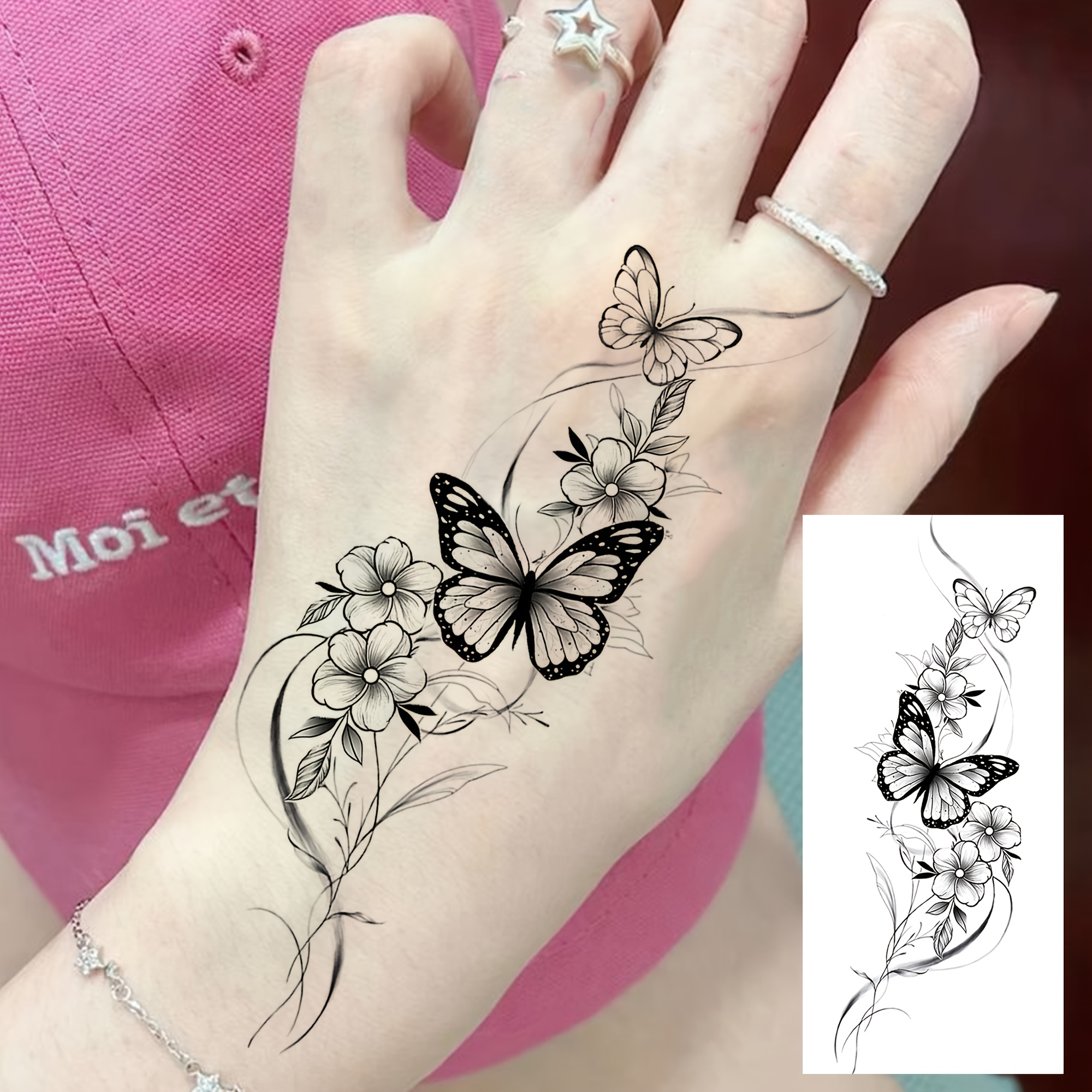 A Temporary Tattoo Of A Plum Leaf For Men And Women, Suitable For Fingers, Ankles, Waist, Legs, Thighs, Forearms, And Calves. This Waterproof And Long-lasting Fake Tattoo Sticker Looks Very Realistic