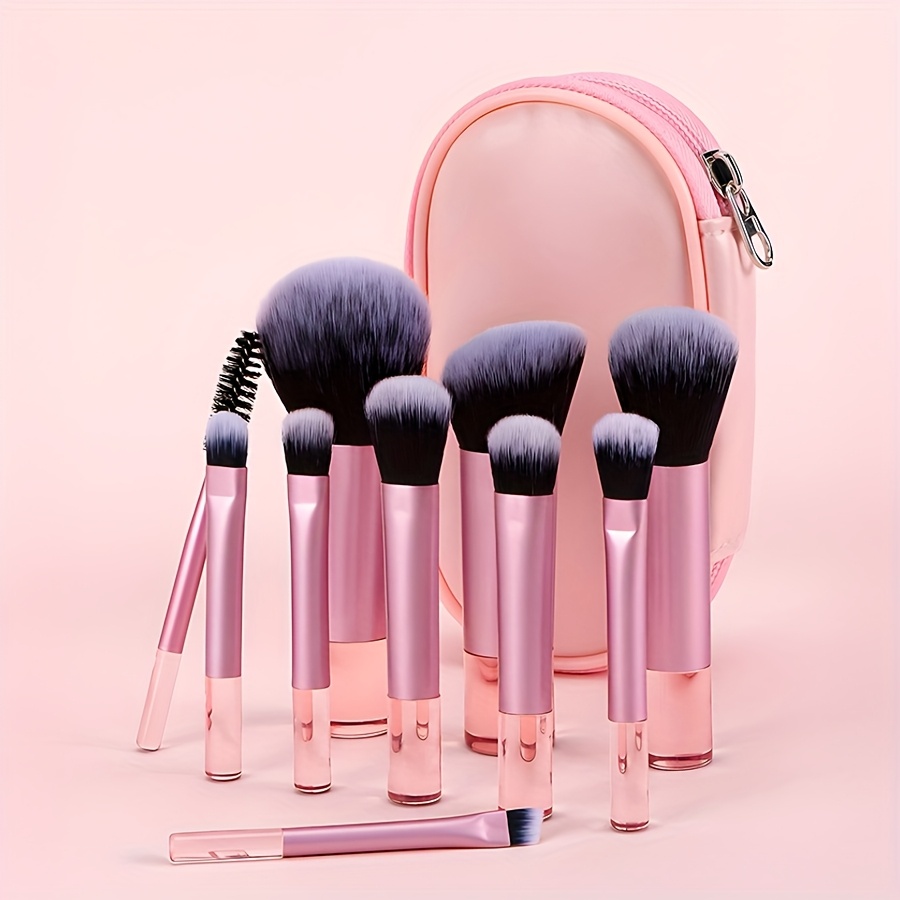 11pcs Classic Multi- Makeup Brush Set, Including 10 Mini Travel Makeup Brushes + 1 Storage Pouch. Foundation Brush Set With Makeup Tools. Suitable For Storing Cosmetics, This Set With A Storage Pouch