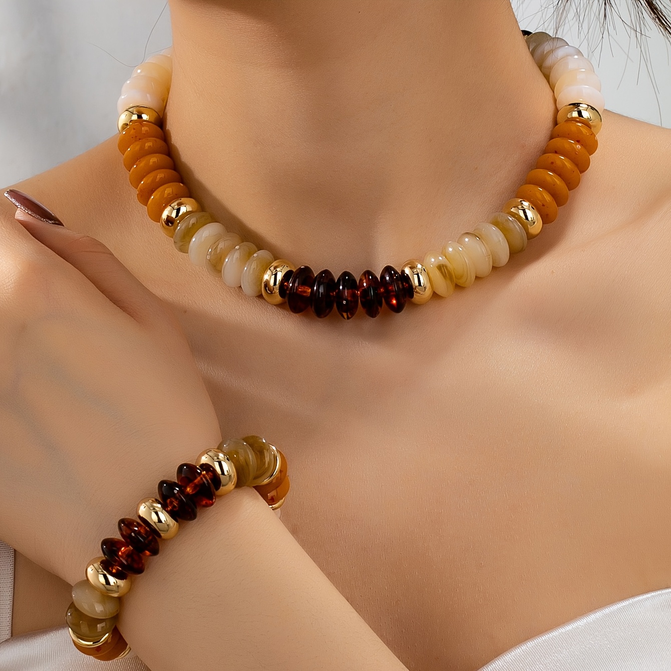 TEMU 2pcs Set Of Stylish And Elegant Acrylic Beaded Necklace And Earrings, Suitable For Women' Wear And Parties