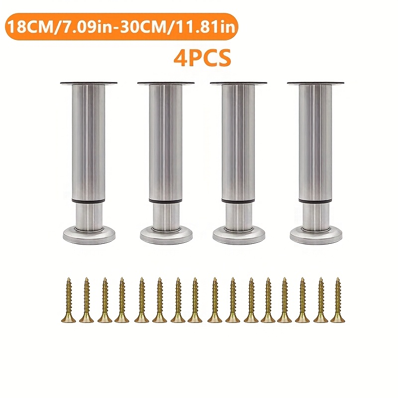 TEMU Set da 4 gambe di supporto per mobili in acciaio inossidabile, regolabili in altezza, adatte per armadi, divani, e mobili