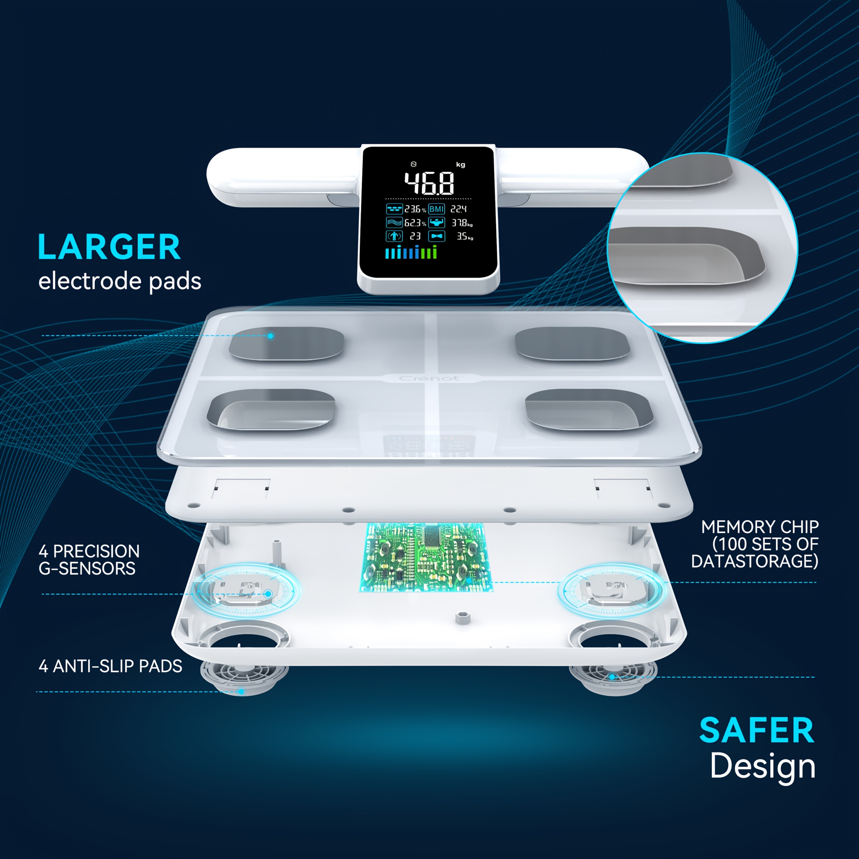 8개 전극이 있는 1개 디지털 욕실 저울, usb 충전식 체중 및 구성 측정, 풀 컬러 tft lcd 디스플레이, 접이식 손잡이, 전원 표시기, ≤36v 작동 전압, 300mah 배터리 - 무선 스마트 계량 장치, 홈 피트니스 트래커|현대적인 디지털 저울|편안한 표면