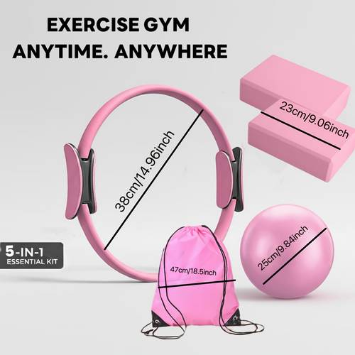 5pcs pilates yoga set blocks exercise ball ring carry bag for beginners women men