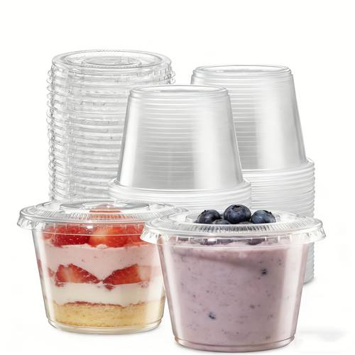 100pcs 10oz clear plastic cups with flat lids no hole cups for cold drinks ice cream pudding cake snacks