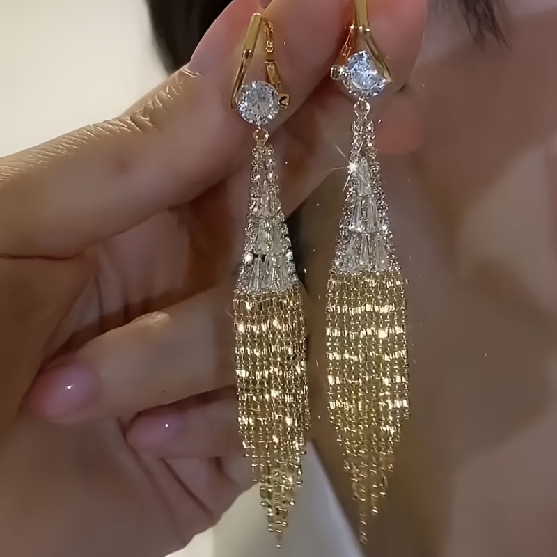 

[1pc ] Long , Zinc Alloy For Women, Zirconia , For , , 's Day - Jewelry