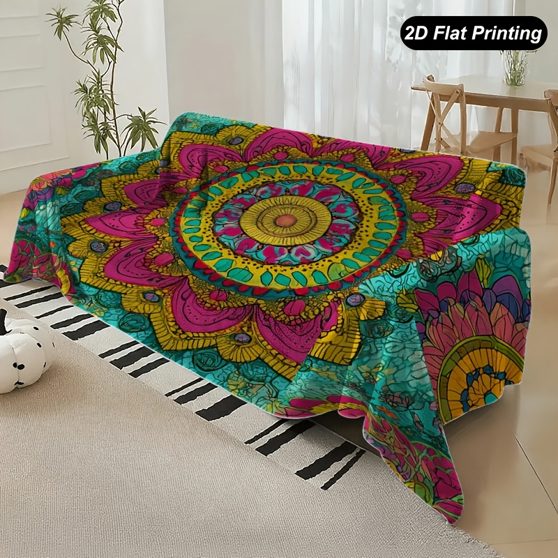 TEMU 1pc Sofa Towel, Bohemian Style Art With Mandala Leaves And Colorful Flowers, Ideal For , Versatile, Machine Washable Sofa Cover, Perfect For