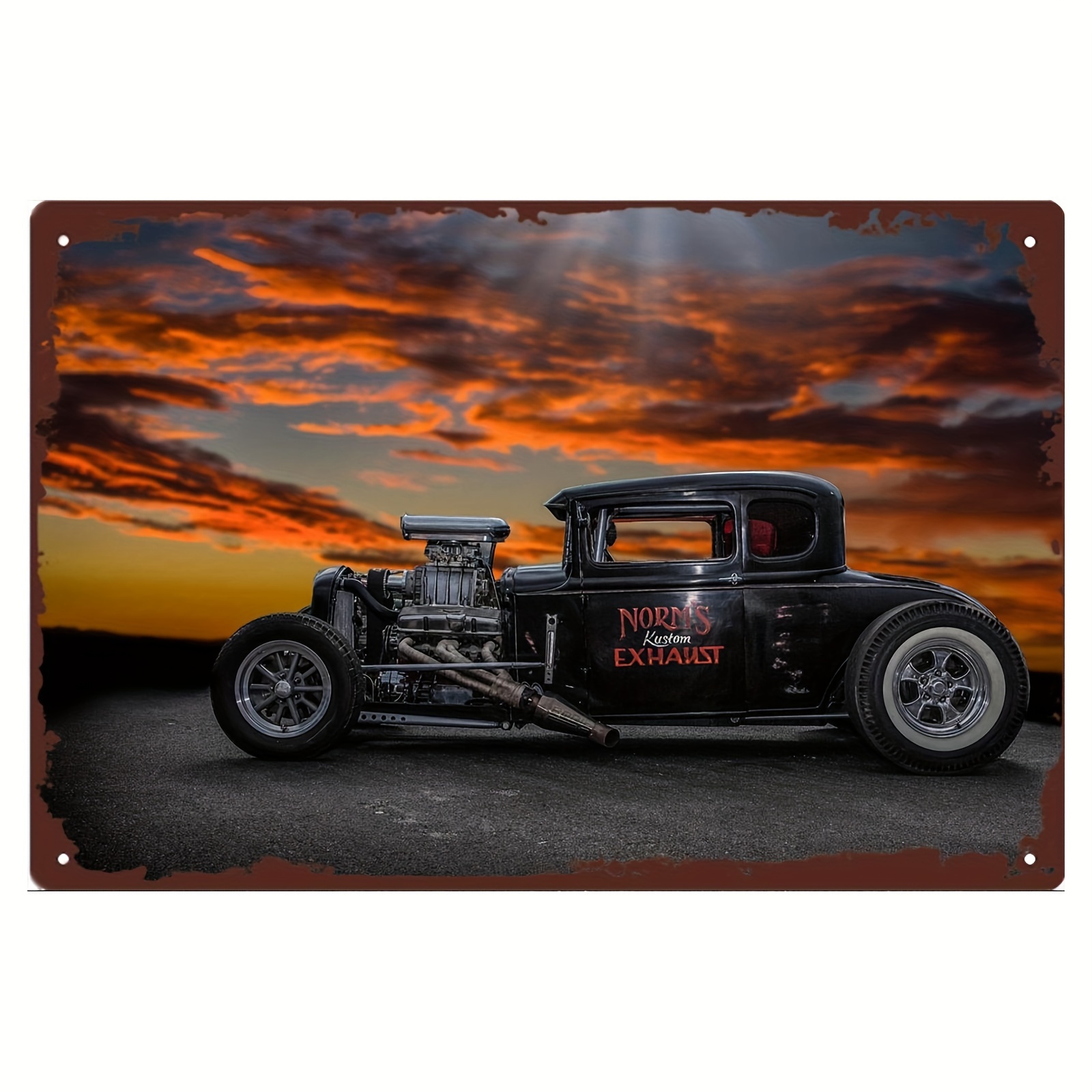 

Vintage Hot Rod Car Metal Tin Sign Wall Art, 's Exhaust Custom Garage Decor, Iron Foil Engraving, Weatherproof And Pre-drilled Holes For Easy Mounting, 8x12 Inches - Single Piece