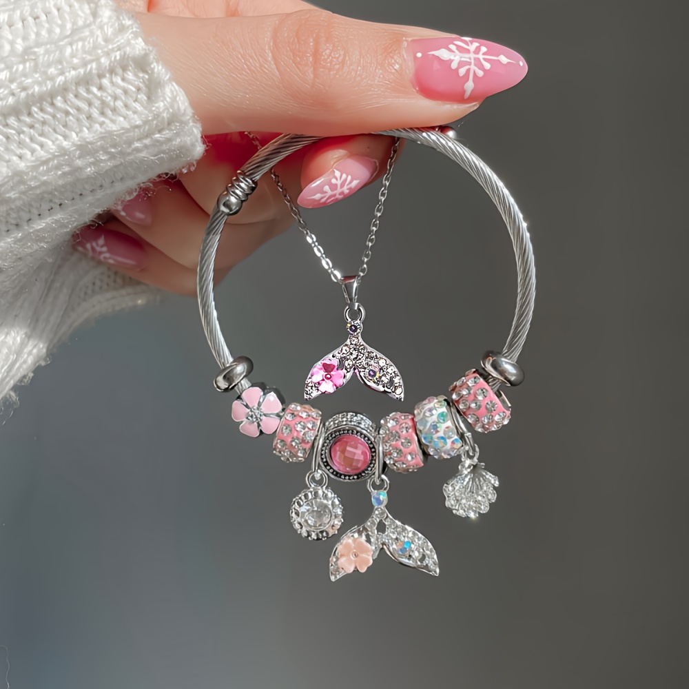 TEMU 2pcs Set: Necklace And Bracelet With Fishtail, Seashell, And Starfish Pendant Charms, Adjustable Beaded Bracelet, Gift For Girlfriend, Holiday