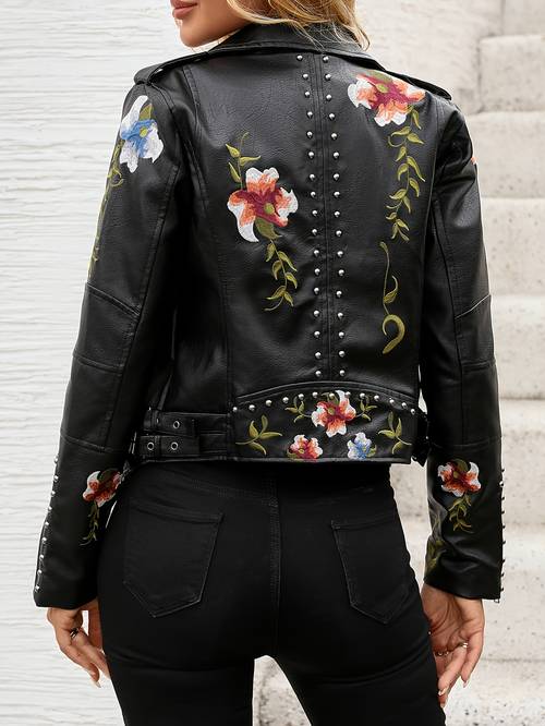 womens vintage floral embroidered short jacket polyester non stretch regular sleeve long sleeve zipper 100 polyester 100g weekend casual